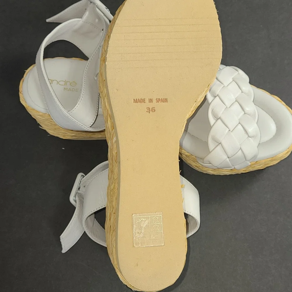 André Assous White Woven Platform Espadrille Sandals Sz 5.5 Made Italy $329